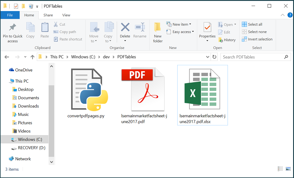 Converted Excel spreadsheet in its directory