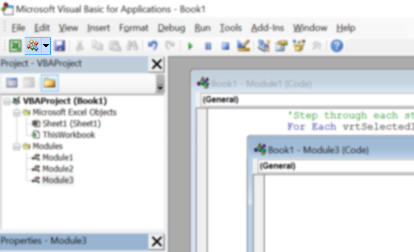 The Insert a VBA module button