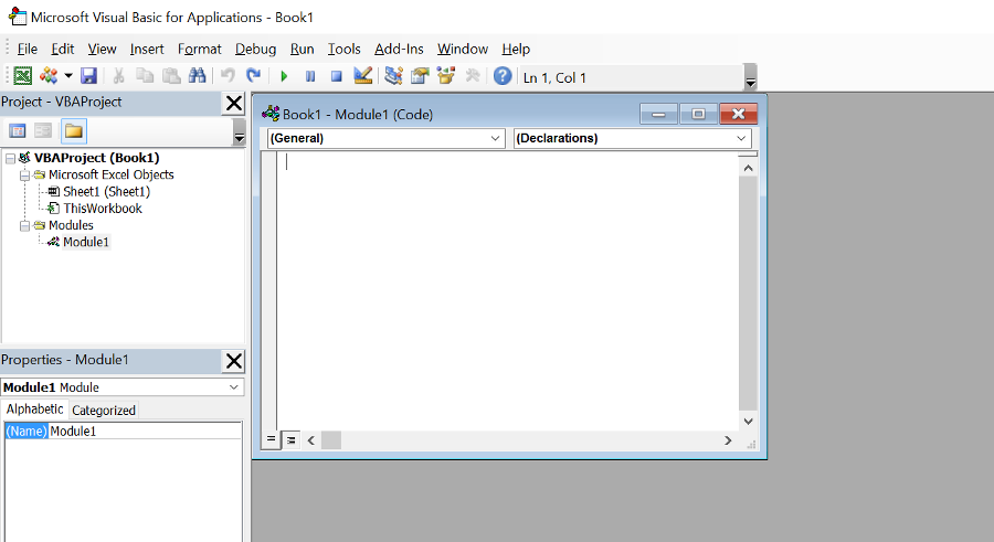 The VBA module code editor